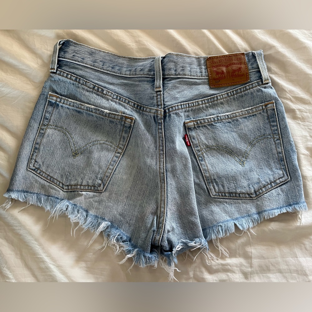 Levi's Light Blue Frayed Jean Shorts